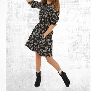 Fat Face Krishan Black Floral Jersey Long Sleeve Dress NEW